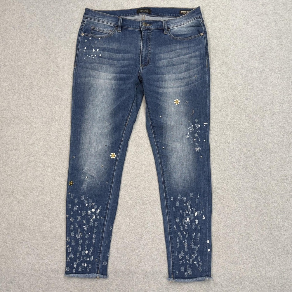 Buffalo David Bitton Jeans Womens 31 (34x27) Blue Faith‎ Skinny Mid Rhinestone